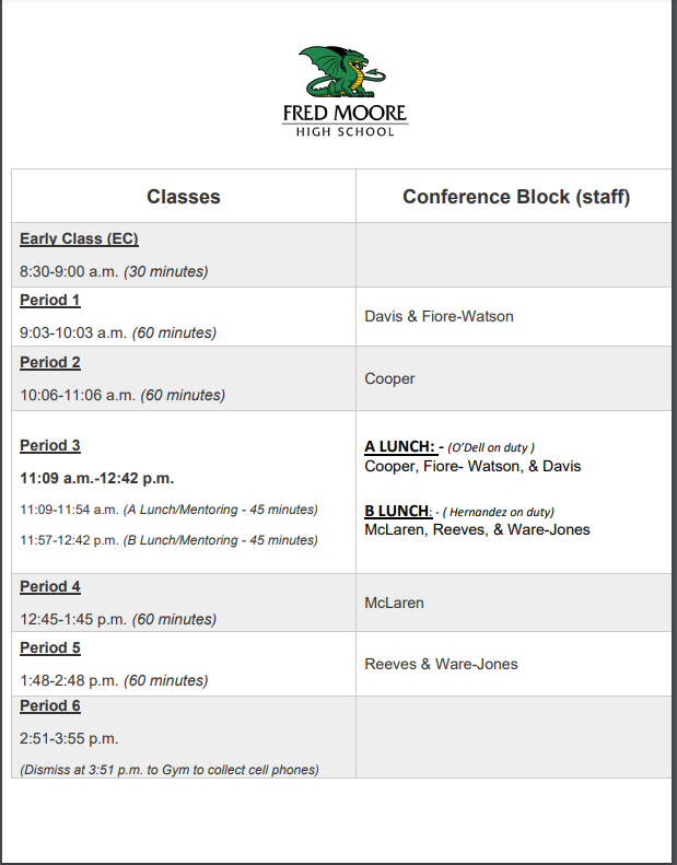 FMHS Bell Schedule